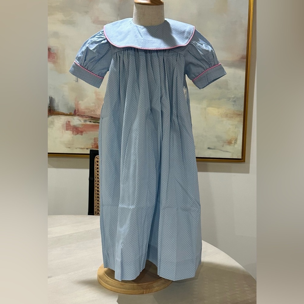 Remember Nguyen. Charming Blue Kids Dress with Pink Accents